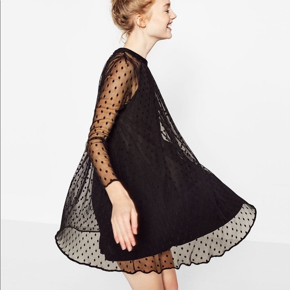 zara black net dress